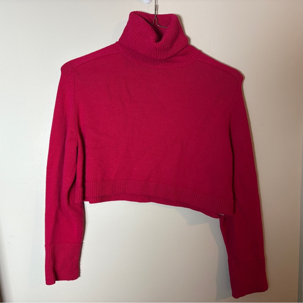 Zara Vibrant Pink Cropped Turtleneck Sweater